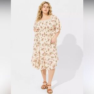 Torrid Floral Midi Dress - Cream and Pink